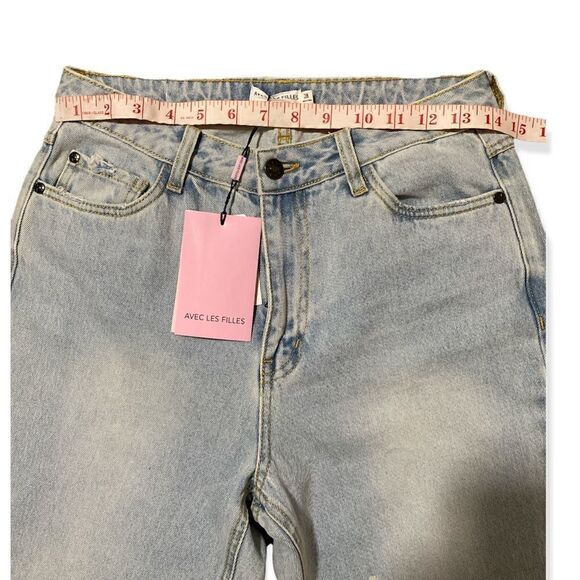 Anthropology Avec Les Filles Ripped Wide Leg Split Hem Distressed Jeans Size 28 - Picture 3 of 12